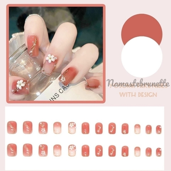 2/$16 3D Floral Pearls Glitter Press On Nails - Picture 3 of 16